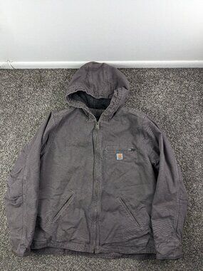 Carhartt Jacket Sierra Washed Duck Canvas Sherpa Lined Taupe Gray Womens XL